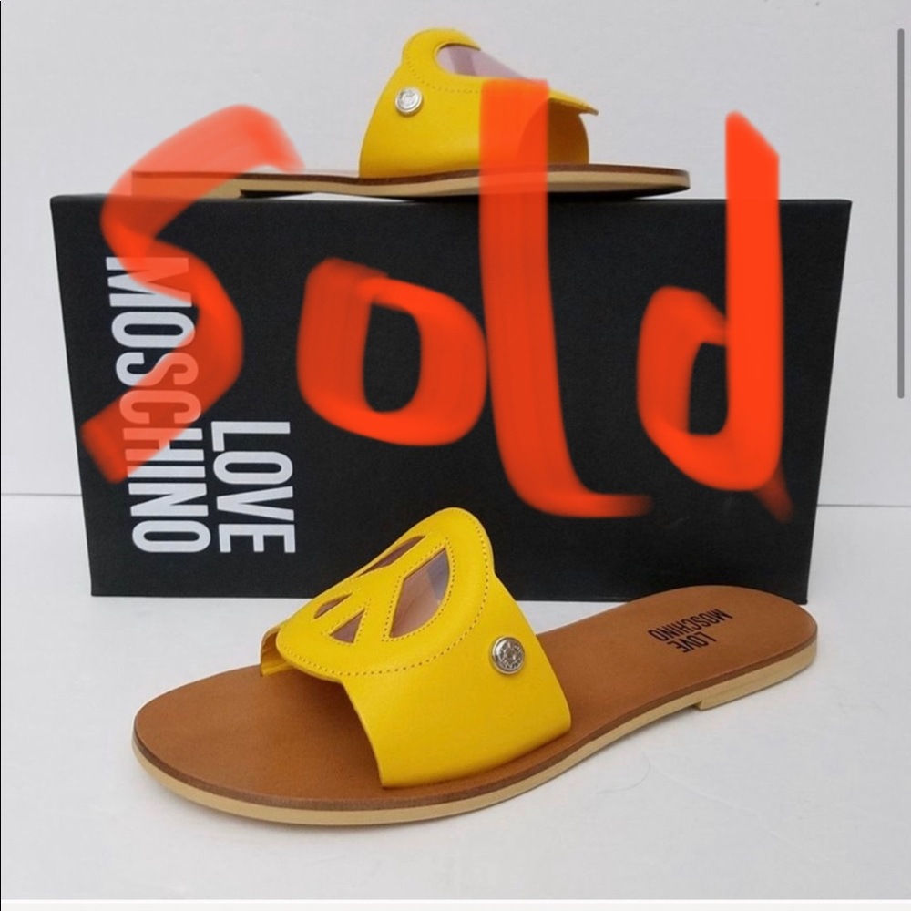 Love Moschino Yellow Leather Heart Peace Sandals